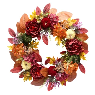 Peonies and Hydrangeas Wreath, Multicolor, 24", Fall by Way To Celebrate