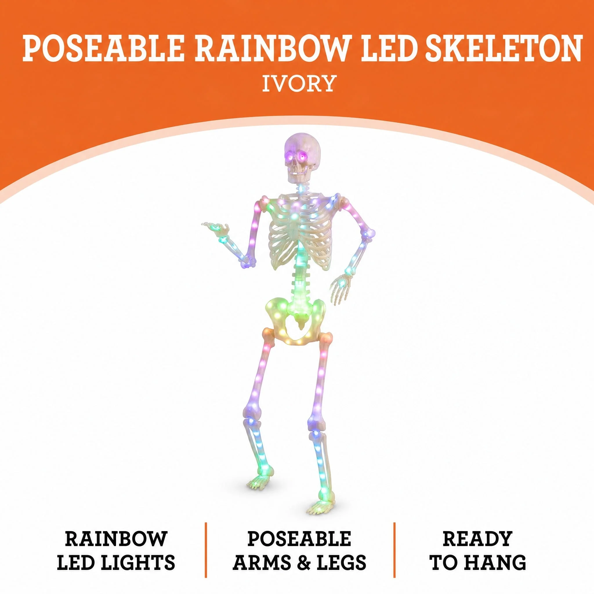 Light-Up LED Poseable Skeleton, Multicolor, 5', Halloween by Way To Celebrate - Image 3
