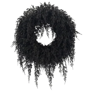 My Texas House Halloween Drapey Faux Cedar Wreath, Black, 24"